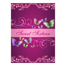Pink Butterfly Floral Sweet16 Birthday Invite