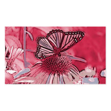 Pink Butterfly On Digital Flower Business Card Templates