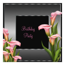 Pink Calla Lily Black Birthday Party Custom Invitations