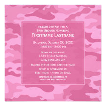Pink Camo Baby Shower or Party Custom Invitations