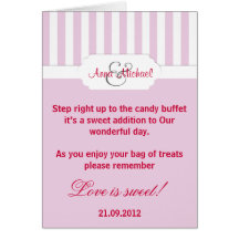 Pink candy stripe Candy Buffet Poem Card