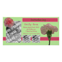 Pink Carnation Birth Announcement Photo Greeting Card