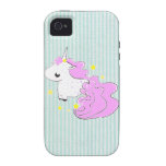 Pink cartoon unicorn with stars iPhone 4 Case