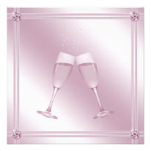 Pink Champagne Glasses & Diamonds Engagement Party Personalized Invitation