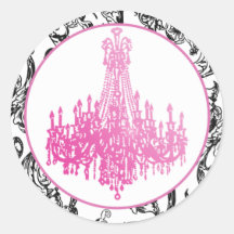 Pink Chandelier and Damask Seals Round Sticker