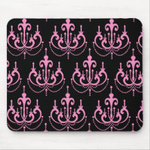 pink chandelier damask on black mouse pads