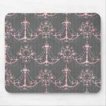 pink chandelier damask on deep grey mousemats