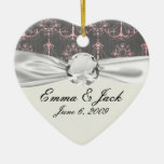 pink chandelier damask on deep grey christmas ornament