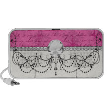 pink chandelier vintage writing background mini speakers