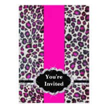 Pink Cheetah Print Diamond Monogram Personalized Invitation