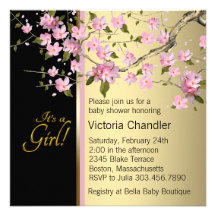 Pink Cherry Blossom Baby Shower Invitations