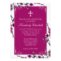 Pink Cherry Blossom First Communion Invitation invitations