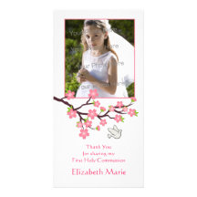 Pink Cherry Blossoms, Dove, Religious Photo Card