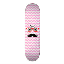 Pink Chevron Mustache; Funny Skateboard