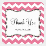 Pink chevron zigzag pattern thank you favour tag sticker