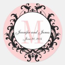 Pink Chic Wedding Monogram Names Date Sticker