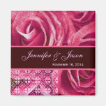 Pink & Chocolate Wedding Lace Rose Bouquet Refrigerator Magnet
