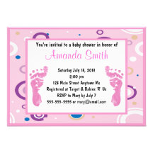 Pink Circle Baby Feet Girl Baby Shower Invitations