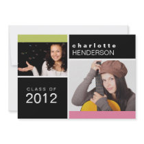 Pink colour block photo graduation announcement invitations