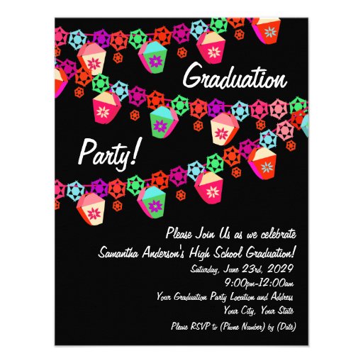 Pink Colourful Lanterns Graduation Party Invitatio