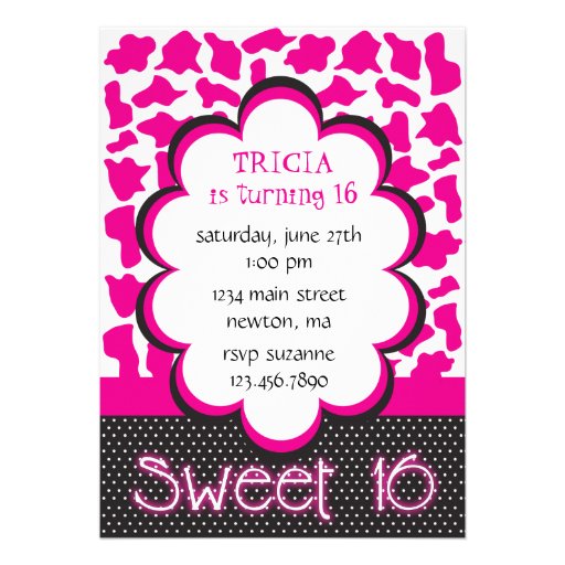 Pink Cow Sweet 16 Invitation