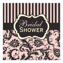 Pink, Cream, Grey Damask Bridal Shower Invitation