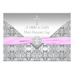 Pink Cross Baby Girl Baptism Christening Invitation