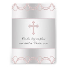Pink Cross Baby Girl Christening Baptism Personalised Invitation