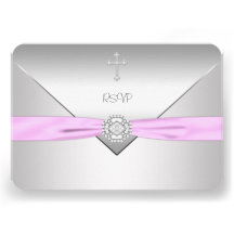 Pink Cross Baby Girl Christening RSVP Personalised Invites