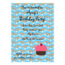Pink cupcake and rainbows invitations