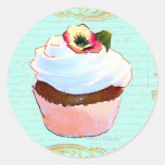 Pink Cupcake Art Design Round Stickers