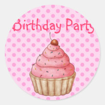 Pink Cupcake Birthday Party Sticker/envelope seal