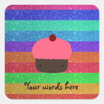 Pink cupcake rainbow glitter square sticker