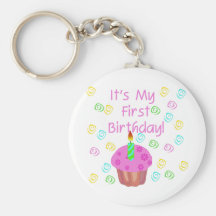 Pink Cupcake With Candle First Birthday Keychains
