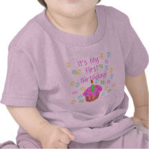 Pink Cupcake With Candle First Birthday T Shirts