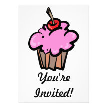 Pink Cupcake with Cherry Personalized Announcements