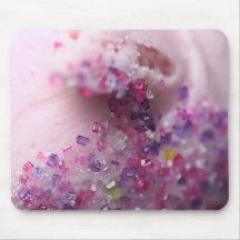 Pink cupcake with pink and purple sugar mouse pads