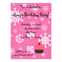 Pink cupcake with pink snowflakes pattern custom announcements