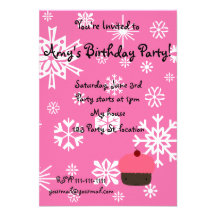 Pink cupcake with pink snowflakes pattern personalized announcement