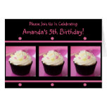 Pink Cupcakes on Black Background Invitations Cards