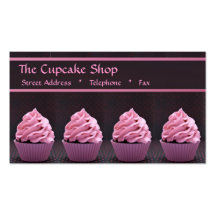 Pink Cupcakes on Black Business Cards