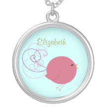Pink Curly Birdie Personalised Necklace