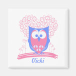 Pink Custom Whimsical Cute Owl Fridge Magnet