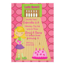 Pink, Cute, Girl Bowling Party Invitation