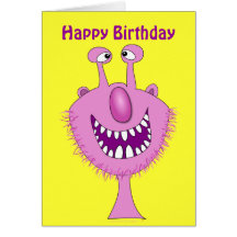 Pink Cute Monster Happy Birthday Custom Card