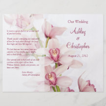 Pink Cymbidium Orchid Floral Wedding Program Personalised Flyer