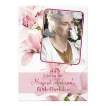 Pink Cymbidium Orchid Photo Birthday Invitation invitations