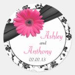 Pink Daisy Black White Floral Wedding Stickers