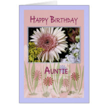 Pink Daisy Floral Bouquet, Auntie, Birthday Cards