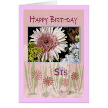 Pink Daisy Floral Bouquet, Sister, Birthday Greeting Card